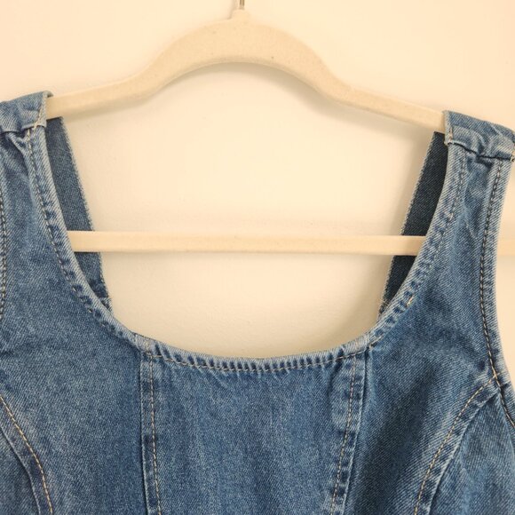Lone Star Size M Denim Raw Front Hem Sleeveless Pullover Crop Top Ruched Back - Picture 2 of 10